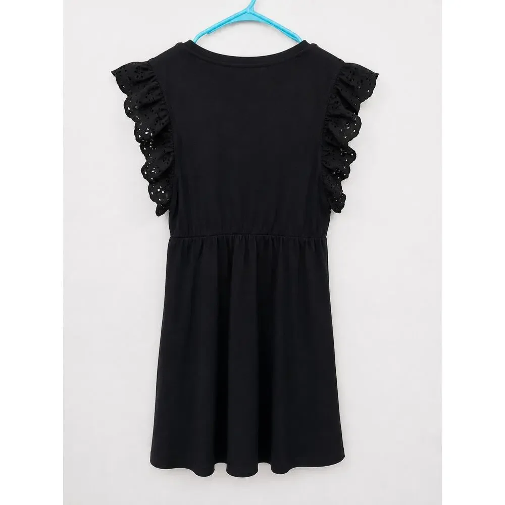 Primark Cares Girls Black Ruffle Sleeve Dress Size 9–10 Years / 140 cm
